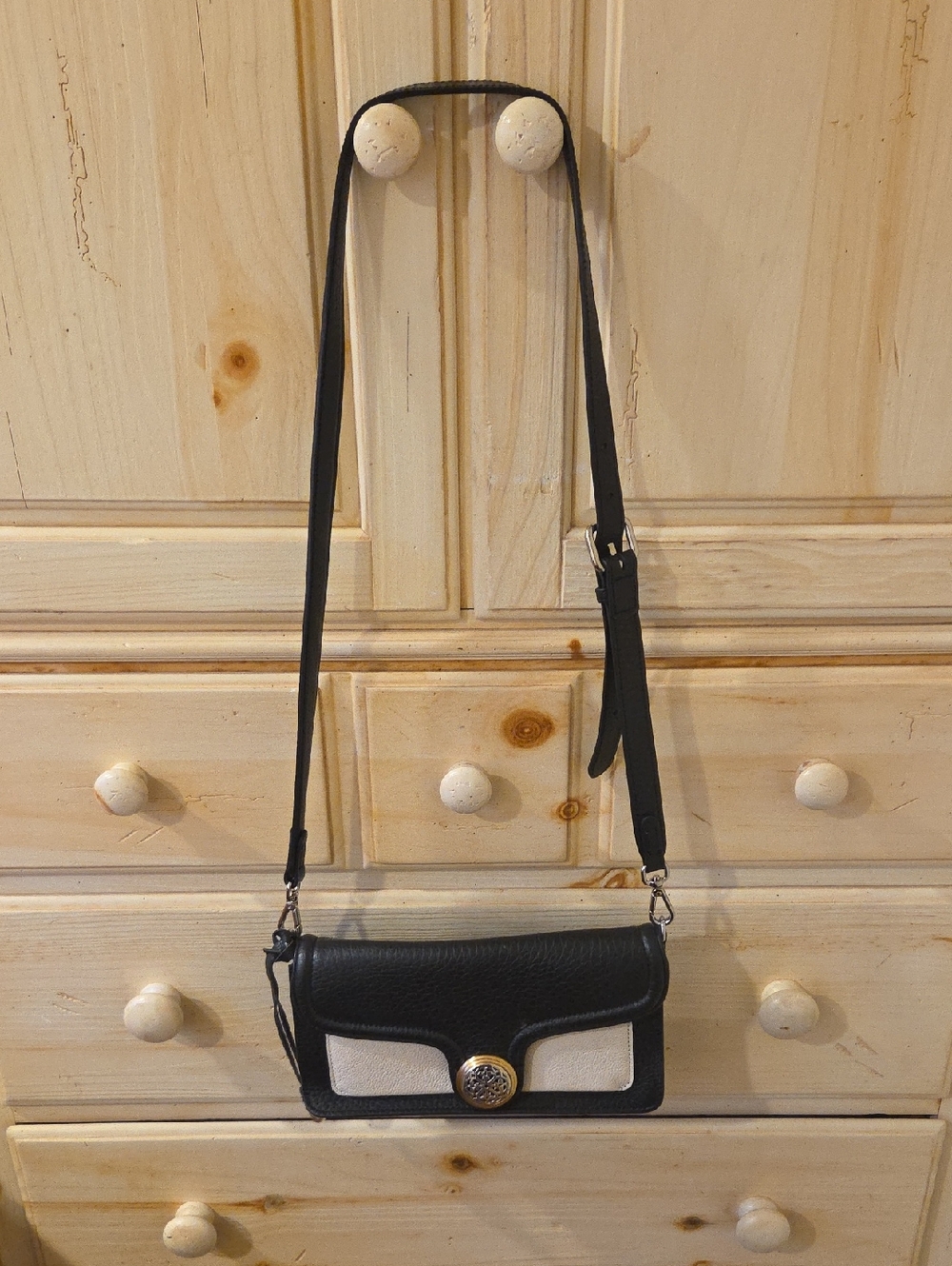 Brighton Ferrara Black Crossbody Leather Shoulder Bag with Contrast Panels